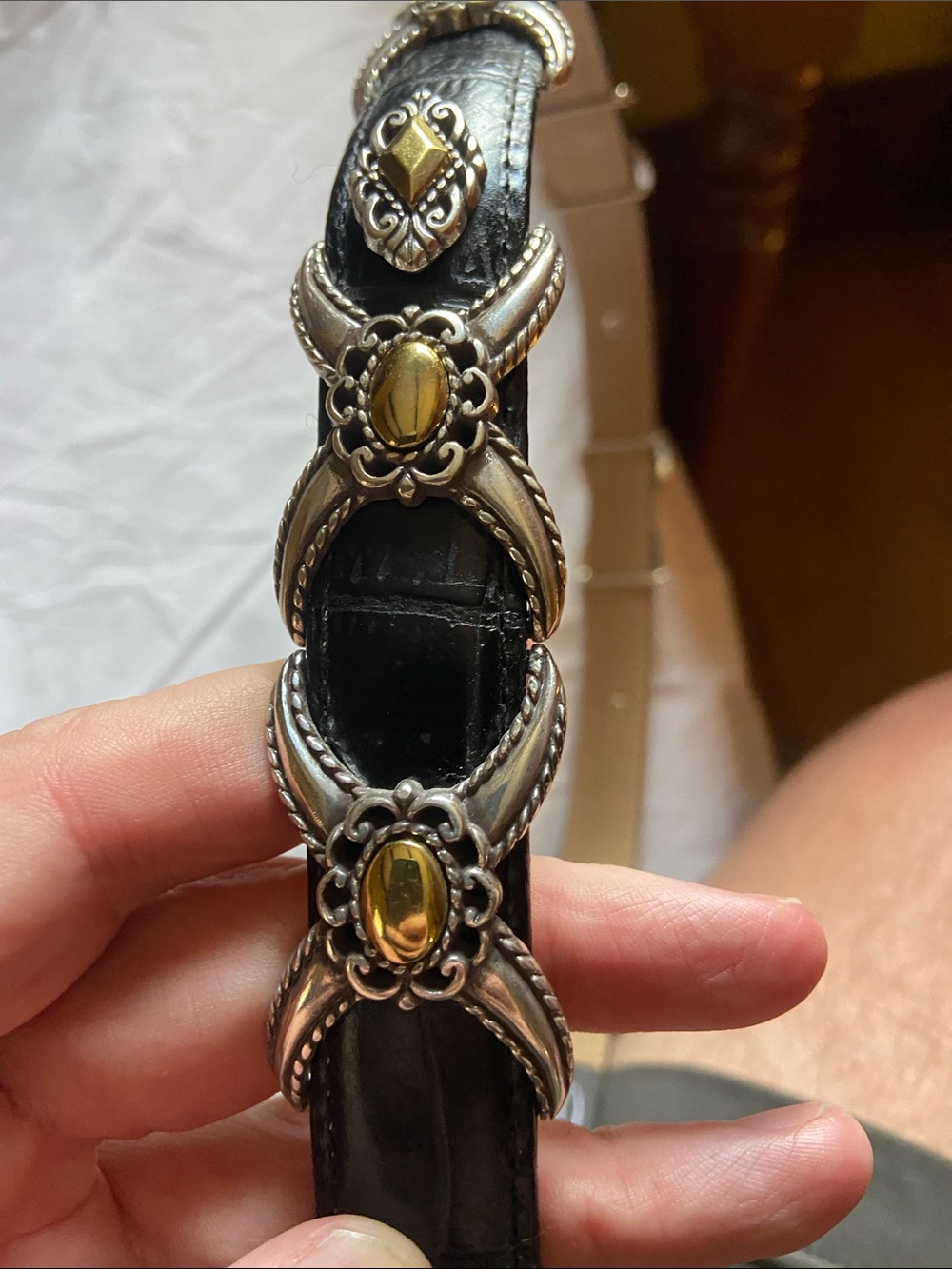 Brighton Black Leather Belt with Gold-Tone Western Buckle - Picture 4 of 6
